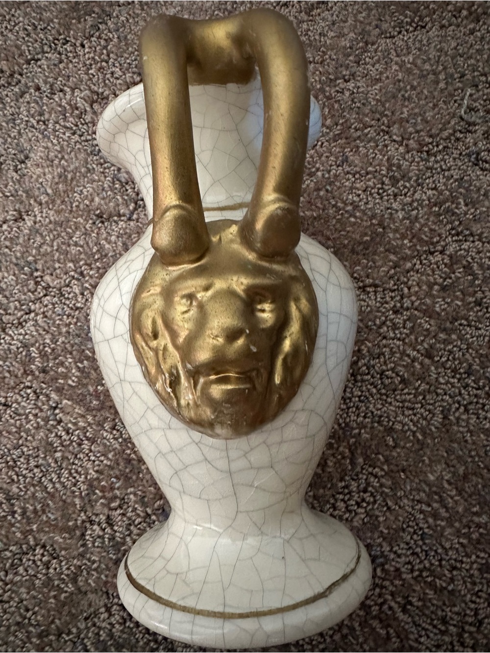 Jaru Vintage Crackle Glaze Candle Holder With Gold Lion Head Handles